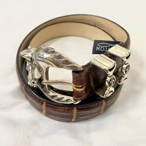 Brighton VTG Silver Horse Head Western Brown Croc Leather Waist Belt M / 30